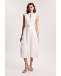 Karen Millen - Ponte And Textured Georgette Button Mix Cut Out Detail Pleated Maxi Dress - Lyst