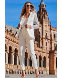 Sosandar - Ivory Premium Lace Detail Tuxedo Trousers - Lyst