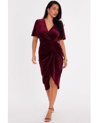 Quiz - Burgundy Glitter Velvet Wrap Midi Dress - Lyst