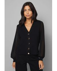 Wallis - Chiffon Sleeve Button Front Cardigan - Lyst