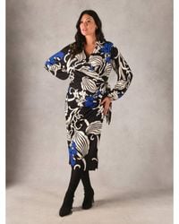 Live Unlimited - Abstract Floral Print Wrap Jersey Shirt Dress - Lyst