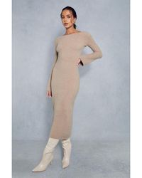 MissPap - Premium Fluffy Knitted Backless Split Detail Maxi Dress - Lyst