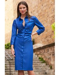 Sosandar - Cobalt Faux Leather Popper Front Dress - Lyst