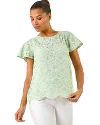 Roman - Broderie Short Sleeve Top - Lyst