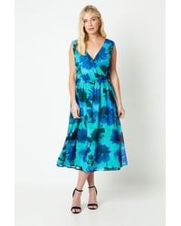 Wallis - Petite Printed Pleat Wrap Detail Sleeveless Midi Dress - Lyst