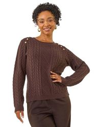 Roman - Petite Button Cable Knit Jumper - Lyst