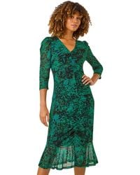Roman - Printed Mesh Midi Dress - Lyst