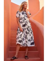 Roman - Leaf Print Button Shirt Midi Dress - Lyst