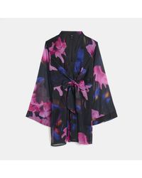 River Island - Mini Dress Black Floral Tie Front - Lyst