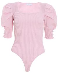 Quiz - Pink Knitted Puff Sleeve Bodysuit - Lyst