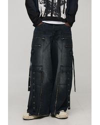 BoohooMAN - Super Baggy Strap Detail Cargo Washed Jeans - Lyst