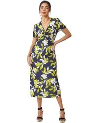 Roman - Leaf Twist Front Stretch Midi Dress - Lyst