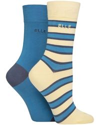 Elle - 2 Pack Ladies Striped And Plain Bamboo Socks - Lyst