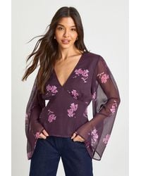 Boohoo - Floral Chiffon Angel Sleeve Blouse - Lyst