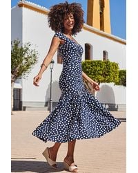 Sosandar - Spot Print Fit & Flare Bardot Dress - Lyst