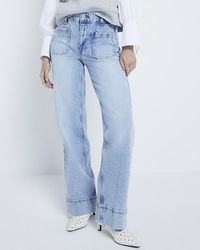 River Island - Wide Leg Jeans High Waisted Flared Cotton - Lyst