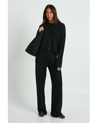 Boohoo - Knitted Oversized Button Through Hoody And Wide Leg Trouser - Lyst