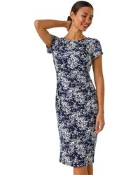 Roman - Floral Print Pleat Detail Shift Dress - Lyst