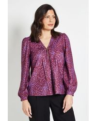 Wallis - Polka Dot Pleated Collar Zip Detail Blouse - Lyst