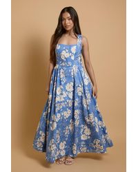 Oasis - Petite Square Neck Cotton Occasion Maxi Dress - Lyst