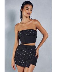 MissPap - Diamante Embellished Mini Skirt Cotton - Lyst