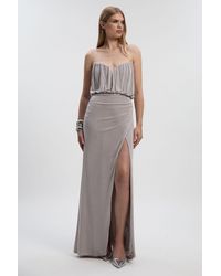 Karen Millen - Drapey Crepe Bandeau Split Maxi Dress - Lyst