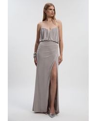 Karen Millen - Drapey Crepe Bandeau Split Maxi Dress - Lyst