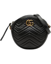 Gucci - Pre-Owned Mini Gg Marmont Matelasse Leather Round Crossbody - Lyst