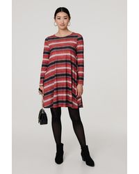 Izabel London - Striped Long Sleeve Short Swing Dress - Lyst
