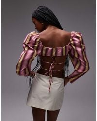 laagam - Brigitte Puff Sleeve Blouse With Open Back - Lyst