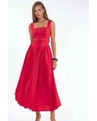 Busem - Square Collar Belted Midi Dress - Lyst