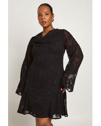 Boohoo - Plus Burnout Cowl Neck Front Ruffle Skater Dress - Lyst