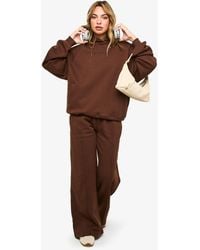 Boohoo - Petite Pintuck Detail Deep Waistband Wide Leg Jogger - Lyst