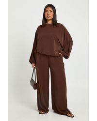 Boohoo - Plus Woven Crepe Balloon Top And Wide Leg Trouser Co-Ord - Lyst