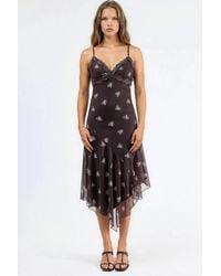 Hiccup - V-Neck Printed Bodycon Maxi Dress With Lace Detail - Lyst