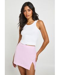 Boohoo - Cotton Poplin Striped Split Hem Mini Skirt - Lyst