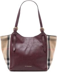Burberry - Pre-Owned Small Leather And House Check Canvas Canterbury Tote - Lyst