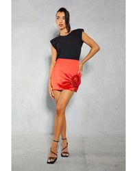 MissPap - Satin Corsage Split Mini Skirt - Lyst