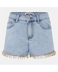 Amy Lynn - Amylynn Denim Slim Fit Frayed Hem Shorts - Lyst