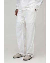 BoohooMAN - Tall Half & Waist Relaxed Fit Linen Blend Trouser - Lyst