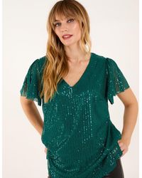 Blue Vanilla - Angel Sleeve V Neck Sequin Top - Lyst
