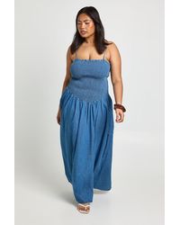 Boohoo - Plus Chambray Shirred Midaxi Skater Dress - Lyst
