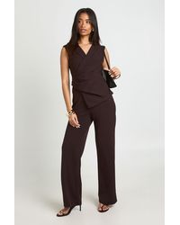 Boohoo - Wrap Front Drape Detail Wide Leg Jumpsuit - Lyst