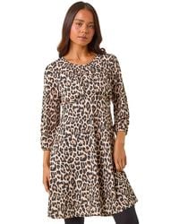 Roman - Petite Animal Print Gathered Waist Dress - Lyst