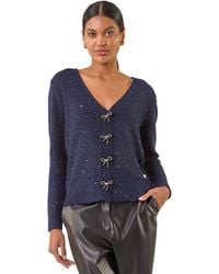 Roman - Bow Embellished Sequin Knit Cardigan - Lyst