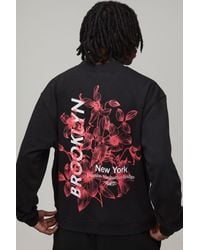 BoohooMAN - Oversized Boxy Brooklyn Floral Print Extended Neck Sweatshirt Cotton - Lyst