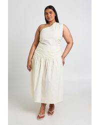 Boohoo - Plus Cotton Poplin One Shoulder Ruched Midaxi Dress - Lyst