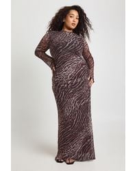 Boohoo - Plus Leopard Mesh Long Sleeve Maxi Dress - Lyst