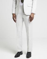 River Island - Suit Trousers Cream Slim Fit Textured - Lyst