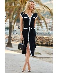 Sosandar - Contrast Trim Button Dress - Lyst